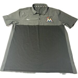 Nike‎ Baseball Miami Marlins Men's XL Short Sleeve Collared Polo Shirt Gray MLB
